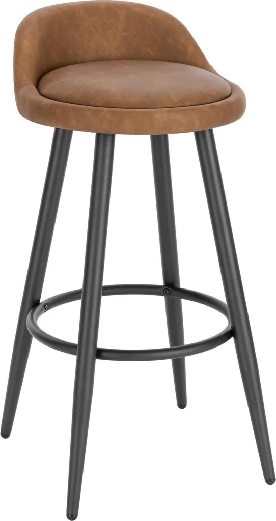 Sgabello Cucina Pelle Marrone Kaki - Struttura Metallo Altezza Fissa