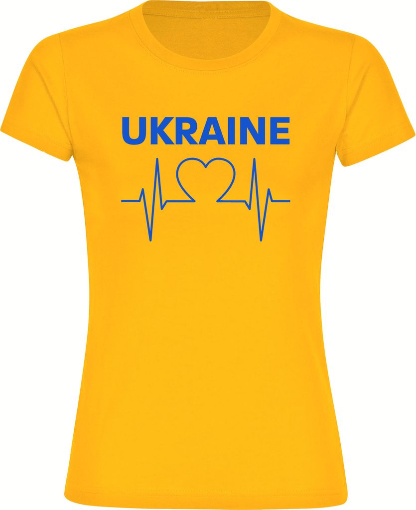 multifanshop Damen T-Shirt - Ukraine - Herzschlag, gelb, Größe M