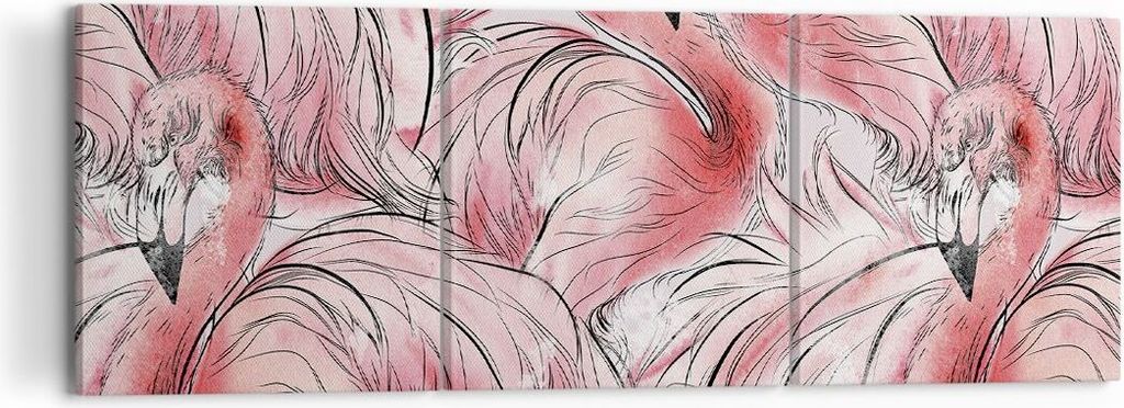 Bild auf Leinwand - Leinwandbild - 3 Teile - Flamingo Pink Exotik - 120x40cm - Wand Bild - Wanddeko - Wandbilder - Leinwanddruck - Bilder - Wanddek...