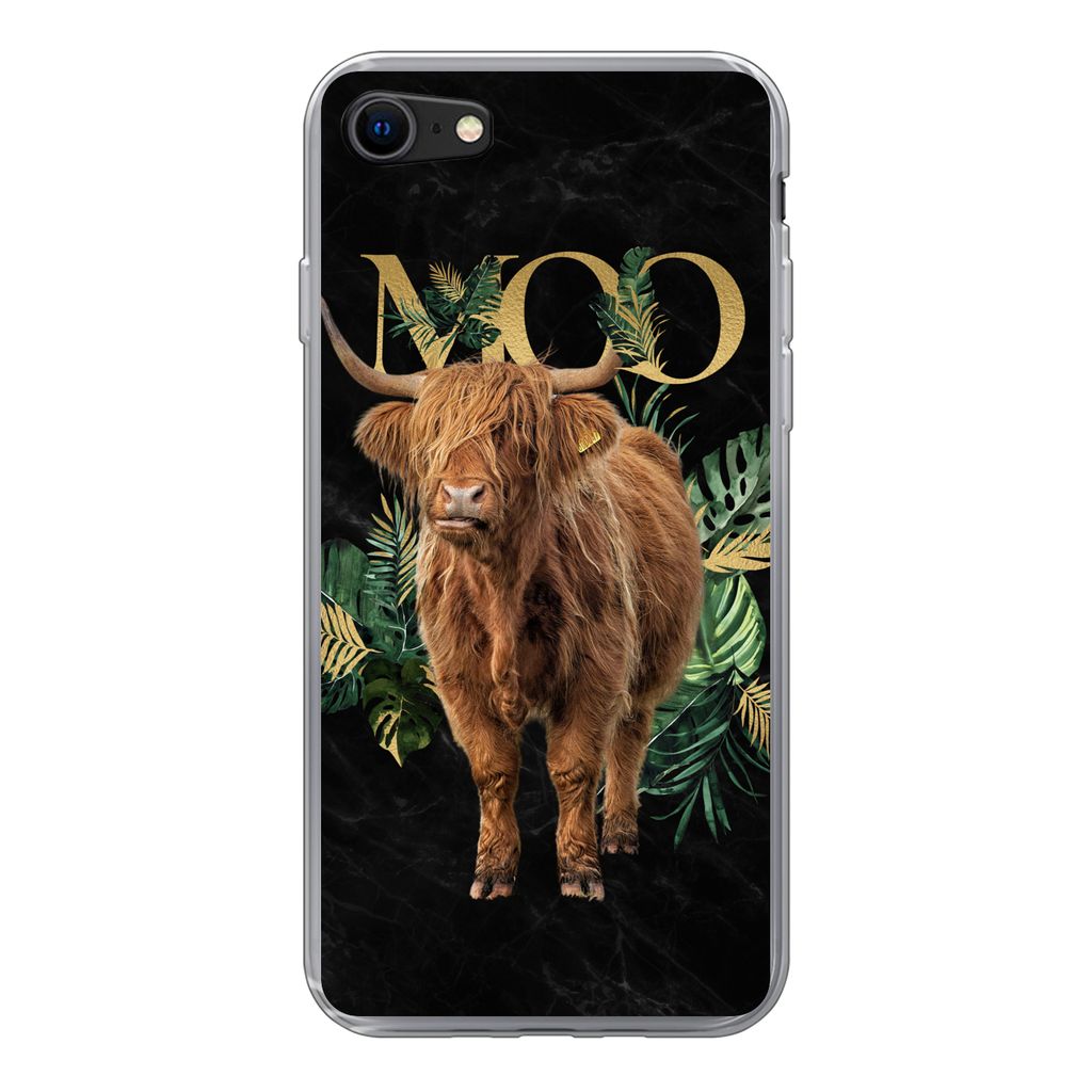 MuchoWow Handyhülle Schutzhülle Hülle für iPhone SE 2022 Zauberspruch - Schottischer Hochländer - Pflanzen Silikon Softcase Handy Hülle - S...