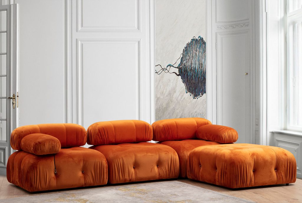 Hanah Home, Bubble- ARE1614, Orange, Schlafsofas, Rahmen: Buchenholz / Spanplatte