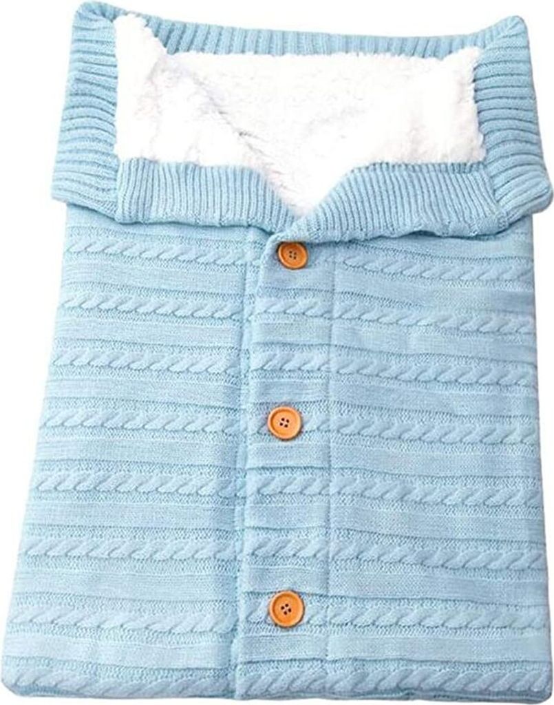ASKSA Baby Wrap Wickeldecke Strick Schlafsack Weich Warm für 0-12 Monate Babys Unisex, Hellblau