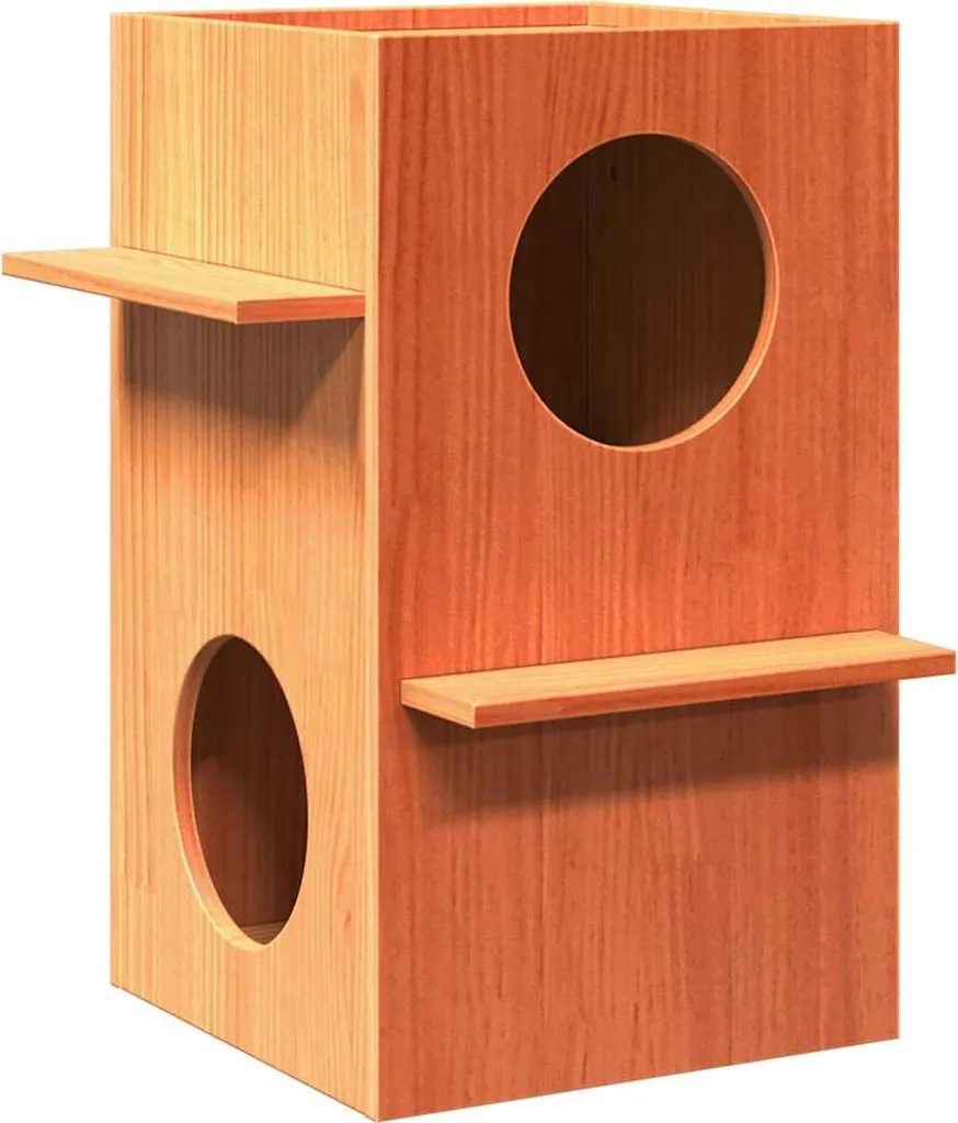 Cuccia Gatto Design 43x43x60 cm Legno Massello Wax Brown Octo