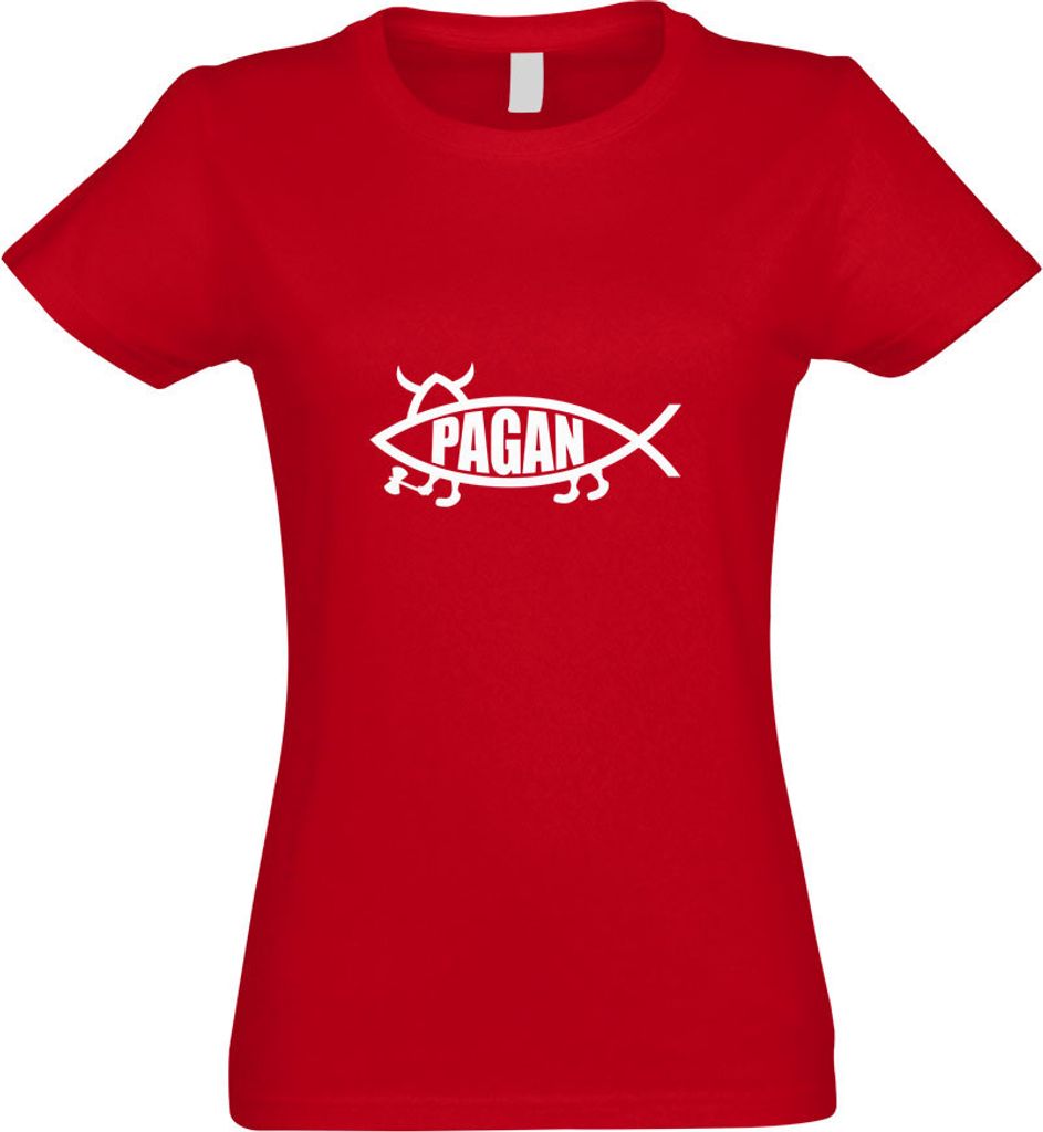 Kiwistar - T-Shirt tailliert - Damen - rot - Pagan Fisch - mit Motiv Bedruckt - Funshirt Design - Sport - Freizeit - Damen - M