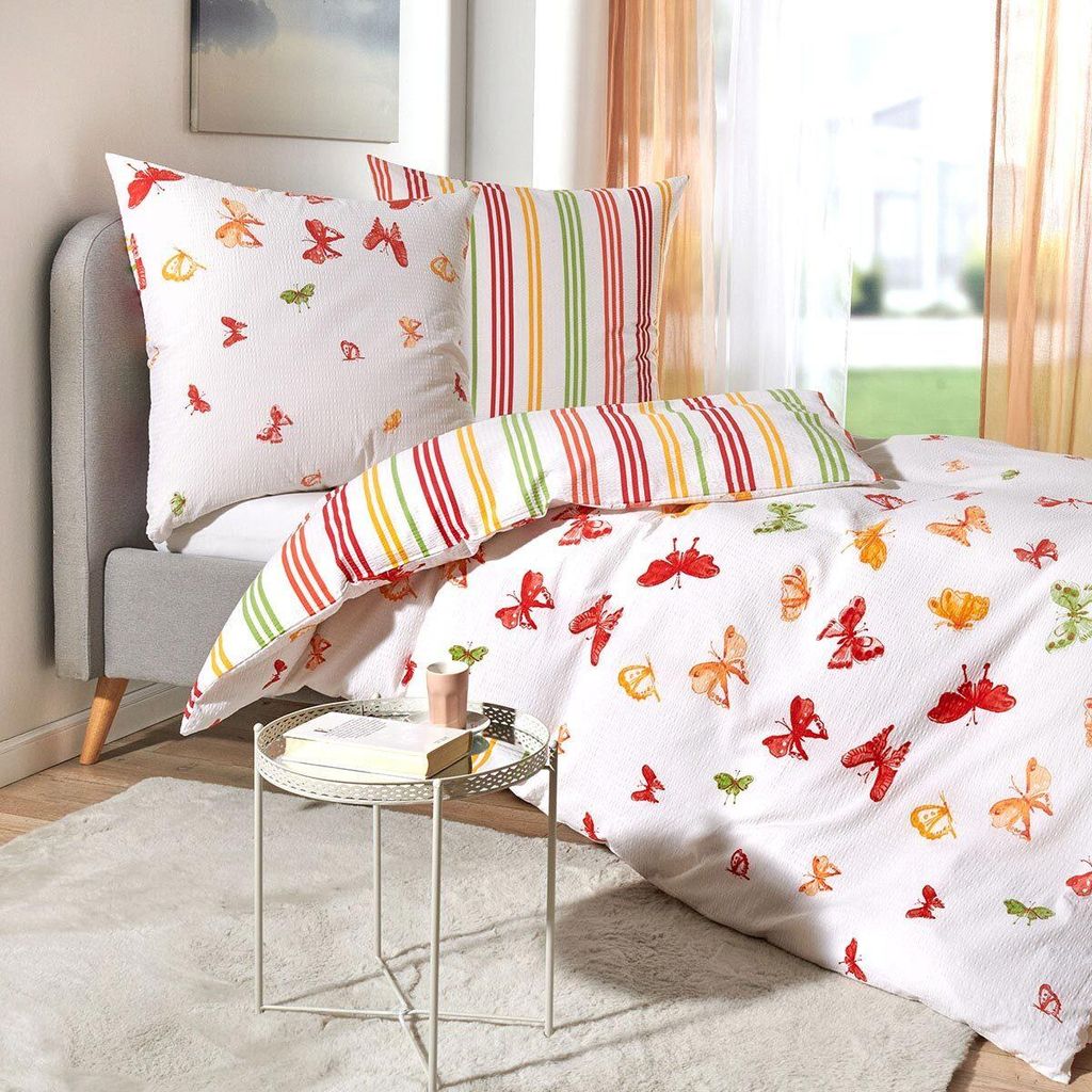 Traumschlaf Seersucker Bettwäsche Mariposa bunt 135x200 cm + 80x80 cm
