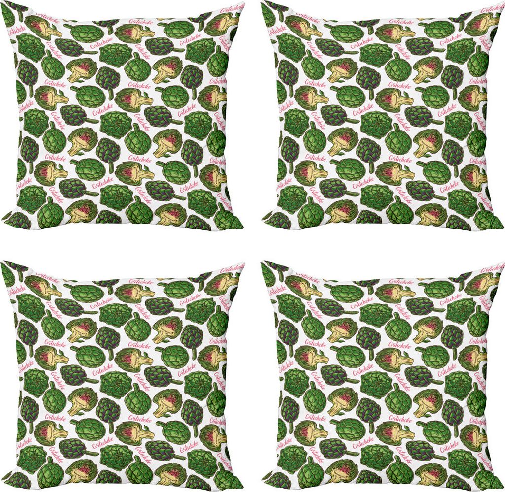 ABAKUHAUS Artischocke Kissenbezug Set (4 Stück), Super Food Bio, Moderner Doppelseitiger Digitaldruck, 40 cm x 40 cm, Jägergrün Farn-Grün