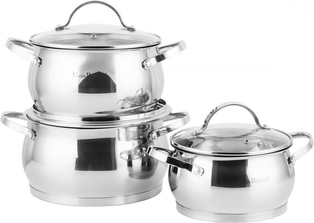 HAUS ROLAND 3er Set Induktionstöpfe aus Edelstahl 1.9l/2.7l/3.6l