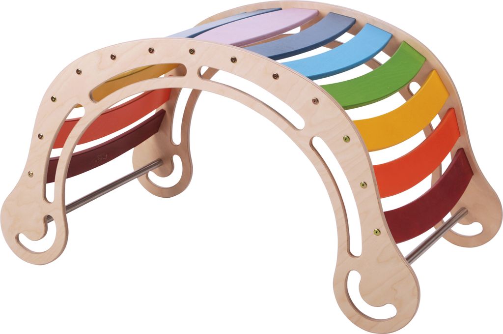 KateHaa XXL-Wippe Kletterbogen aus Holz  Regenbogenfarben | Indoor Kletterbogen / Klettergerüst für Kinder | Montessori Spielzeug