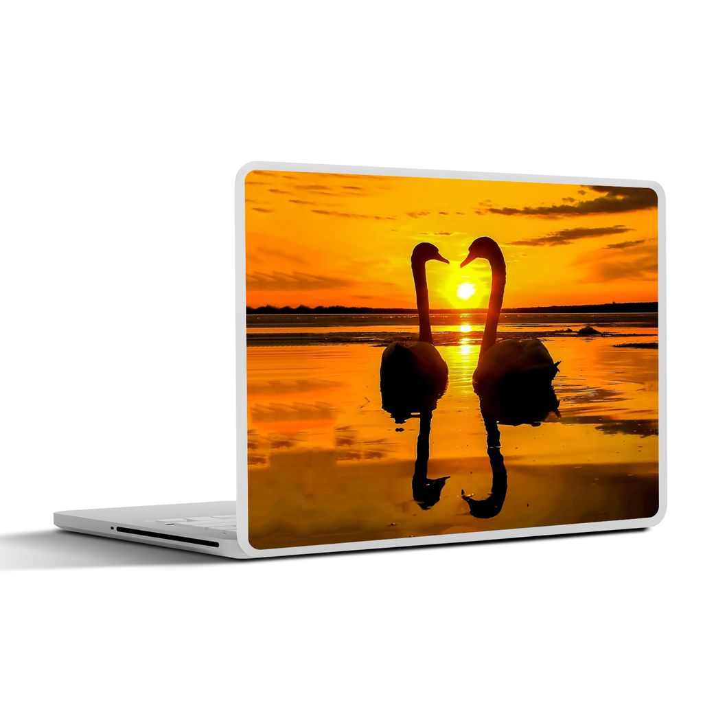 MuchoWow Laptop Aufkleber Sticker Cover Schwäne - Sonnenuntergang - Vogel - Orange - Wasser 32.5x23.5 cm - Sticker für Laptop - Selbstklebend