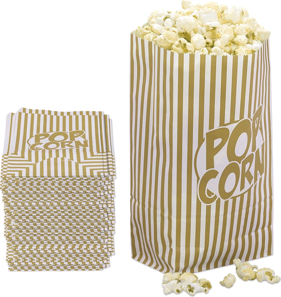 Sacchetti per popcorn Relaxdays, set da 144 pezzi, a righe, Immagine del prodotto 
