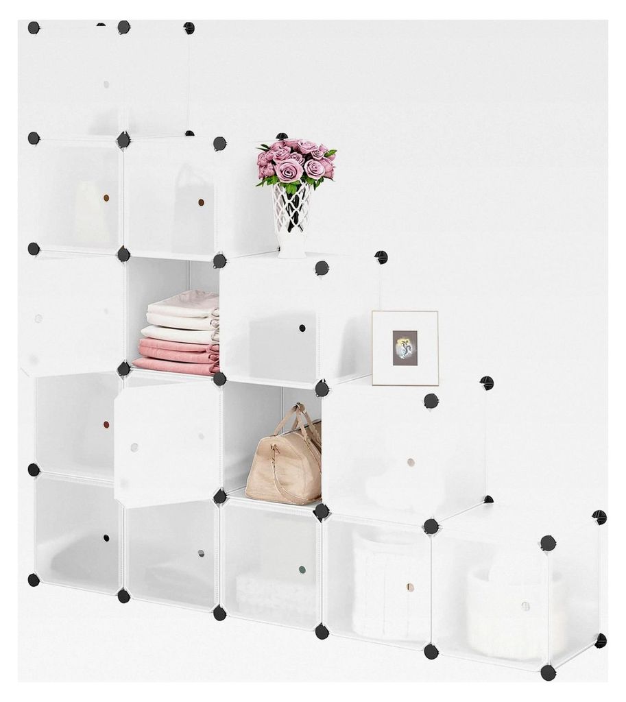 Steckregal mit 15 Würfeln, modulare PP-Platten, als Garderobe, Schuhregal und Raumteiler, für Wohnzimmer, Schlafzimmer und Flur, Weiß