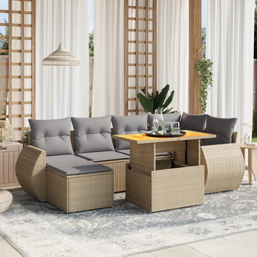 Maison Exclusive - 7-tlg. Garten-Sofagarnitur mit Kissen Beige Poly Rattan