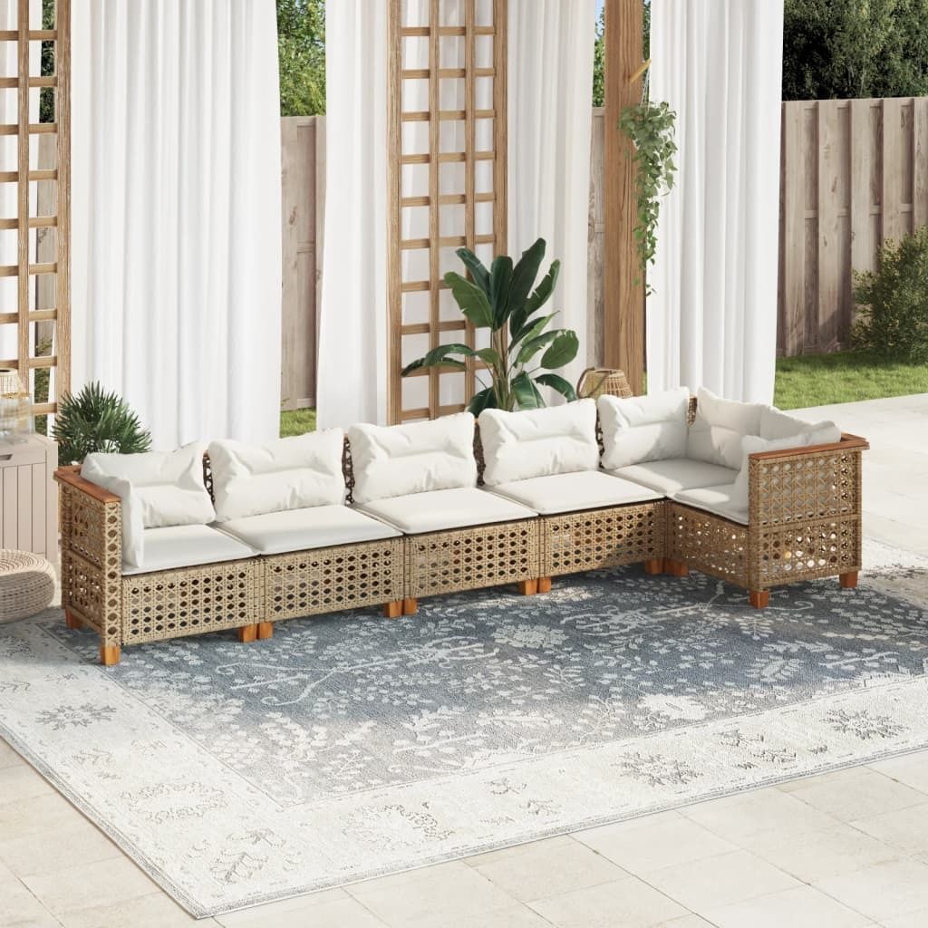 Möbel 6-tlg. Garten-Sofagarnitur mit Kissen Beige Poly Rattan - Gartenmöbelgarnituren 3261850