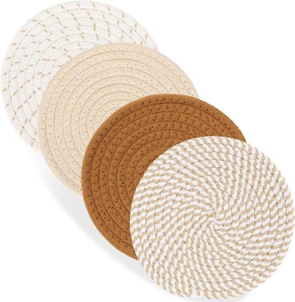 4 hitzebeständige Untersteller für 30 cm, Geschirrhandtücher für die Küche, Tellerhalter für den Tisch, Wohnaccessoires - Verschiedene braune...