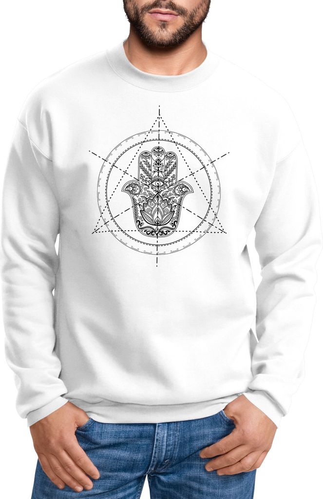 Sweatshirt Herren Hamsa Hand der Fatima Glücksbringer Symbol Neverless weiß XXL