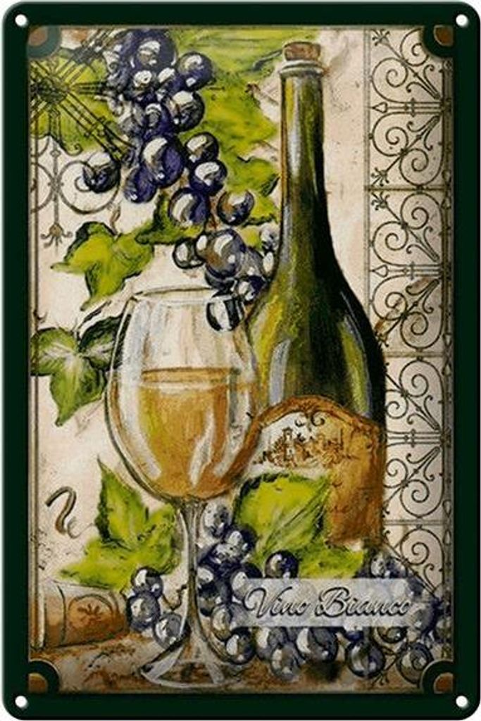 Blechschild Kunst 20x30cm Stillleben Vino Bianco Weißwein