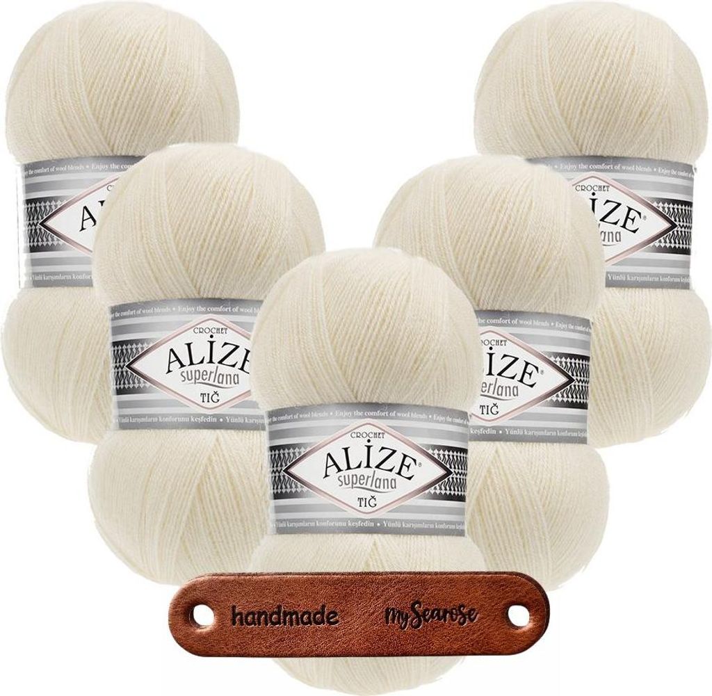 5 x ALIZE Superlana Tig 1 Cream mit Label