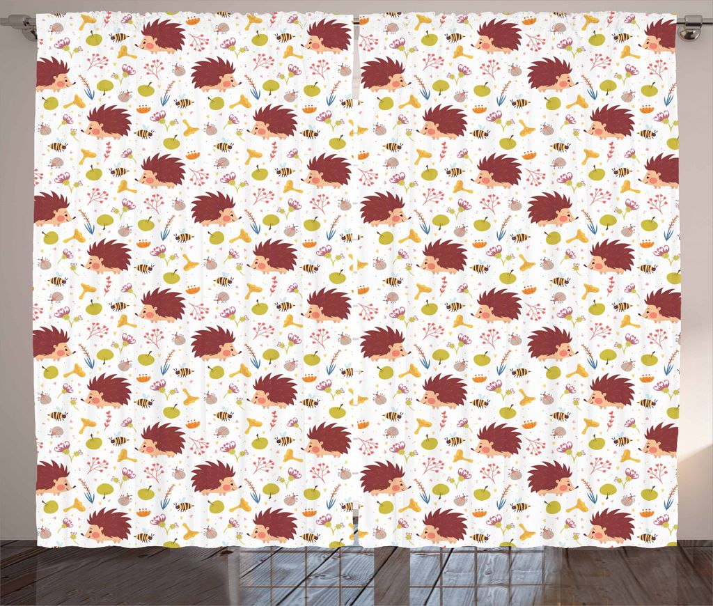 ABAKUHAUS Igel Rustikaler Vorhang, Wildwaldpflanzen, Wohnzimmer Universalband Gardinen mit Schlaufen und Haken, 280 x 245 cm, Mehrfarbig