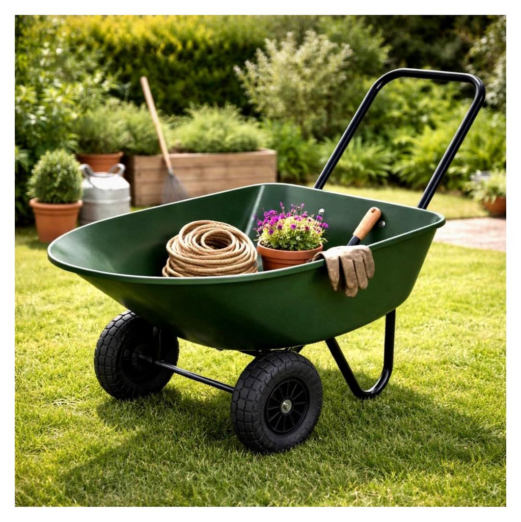 24 | Schubkarre | Grün | Gartenkarre | 78L | 100kg | Kippfunktion | PP-Wanne | Stahlrahmen | PolyurethanRäder | Hofkarre | Transporthilfe