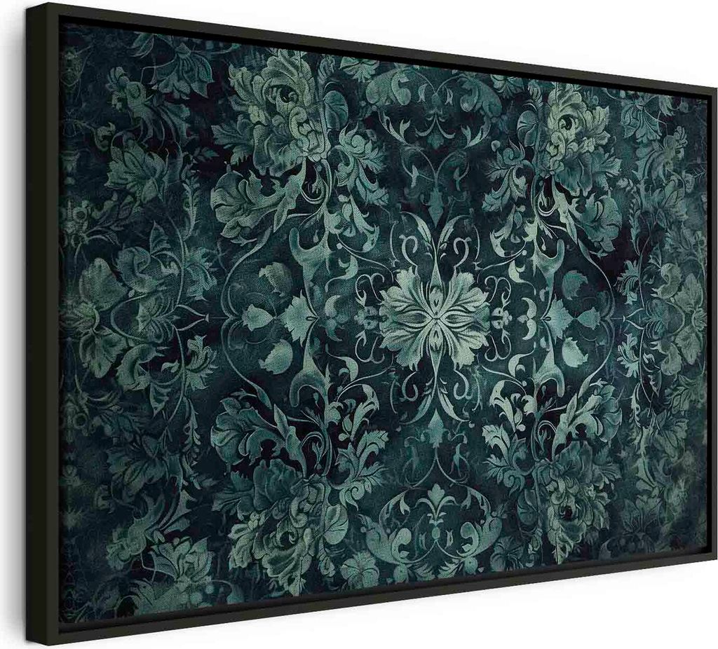 Italienischer Leinwand Leinwandbild - Oriental Pattern Carpet: Emerald Ornaments and Worn Patterns 90x60 cm Muster p-H-10001-b-a