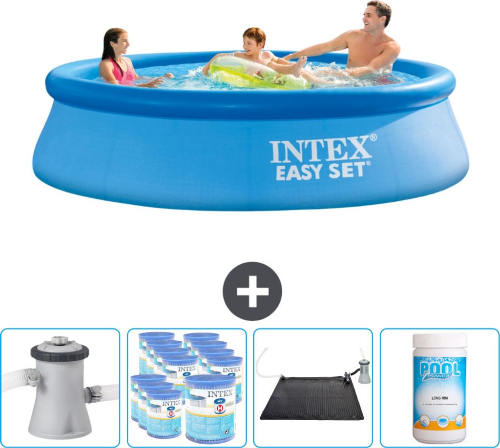 Intex runder aufblasbarer Easy Set-Schwimmpool – 305 x 76 cm – Blau – inklusive Pumpe Filter - Solarmatte - Chlor