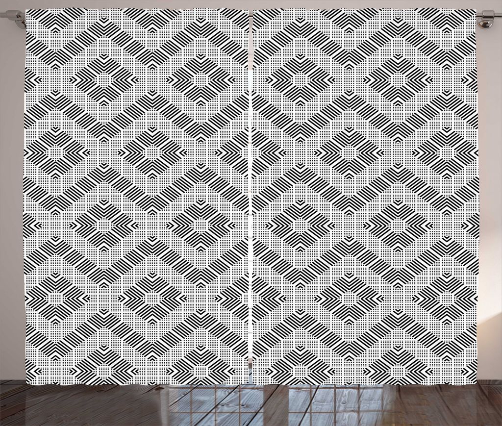 ABAKUHAUS Geometrisch Rustikaler Gardine, Zigzag und Squares Kunst, Schlafzimmer Kräuselband Vorhang mit Schlaufen und Haken, 280 x 225 cm, Charco...