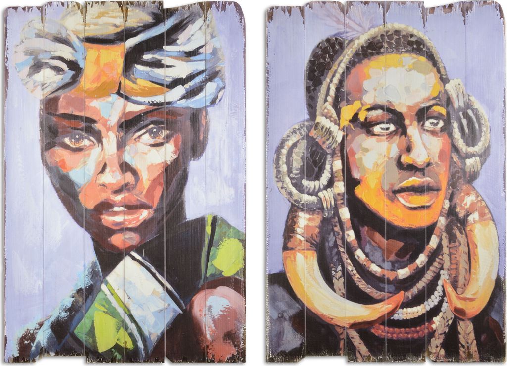 Holzdruck Bild Wandbild 2er Set Afrika 60x90cm