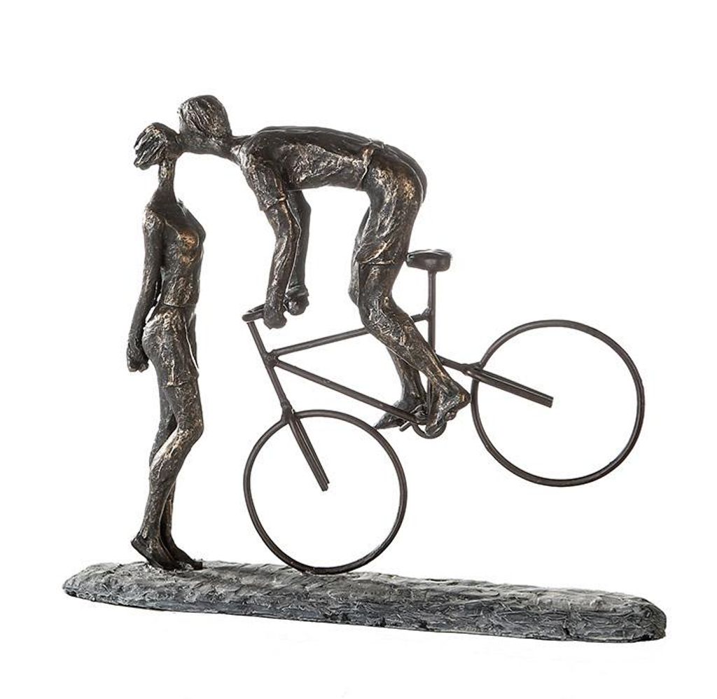 Casablanca Design Skulptur Kiss me Radfahrer Höhe 30 cm Breite 36 cm Bronzeoptik aus Poly Wohnzimmer Skulpturen Deko Modern