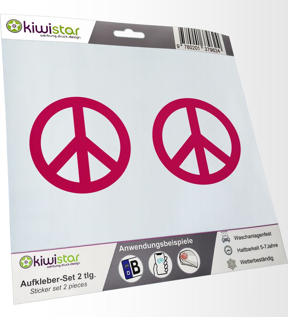 Kiwistar - 2x Kennzeichenaufkleber - pink - 21 mm Peace - Friedenszeichen - Autoaufkleber - Aufkleber für Auto, Laptop, Fahrrad, LKW, Motorrad Meh...
