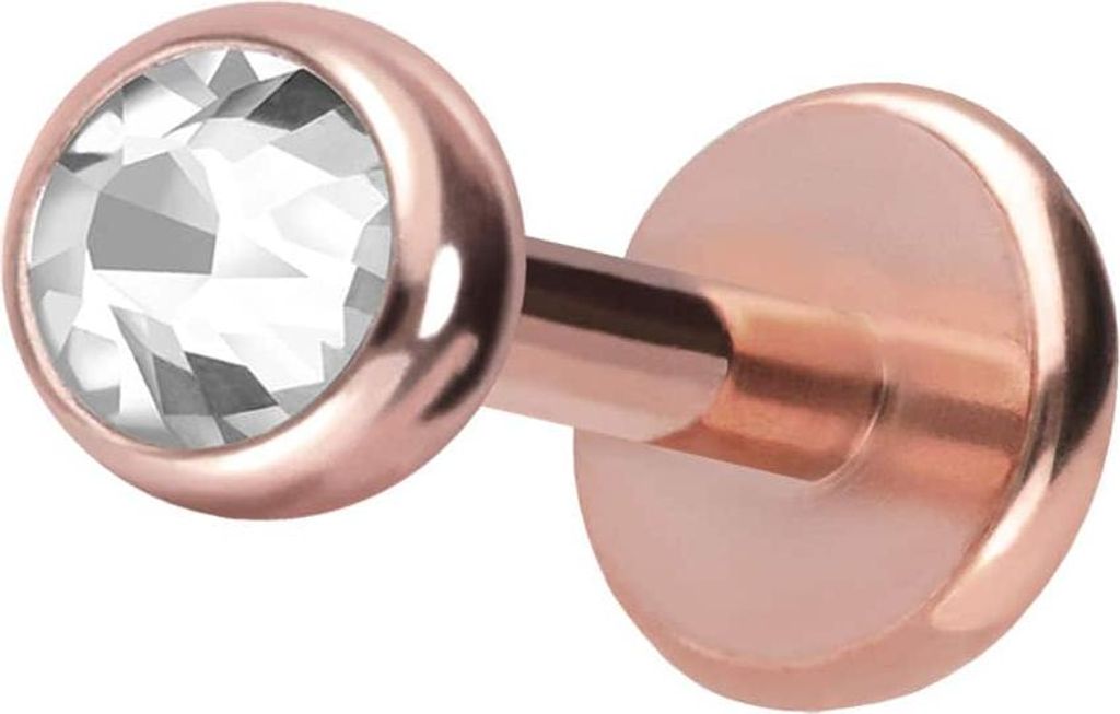 Ohrpiercing, Nasenpiercing Titan Labret mit Push Fit KRISTALL RoséGold Stablänge: 5mm + Stabstärke: 1mm + Kugelgröße: 3mm