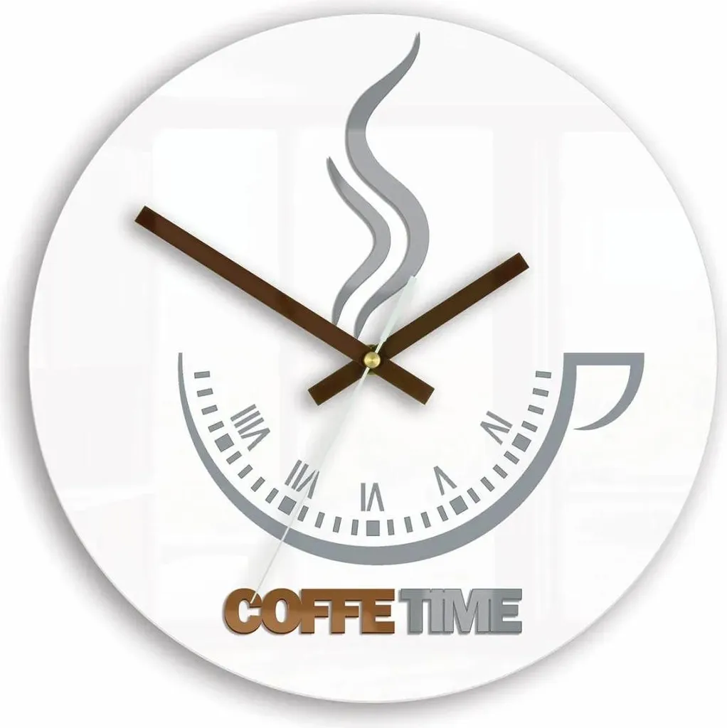 Horloge Murale Coffee Time II - Design Silencieux Blanche Tasse à Café