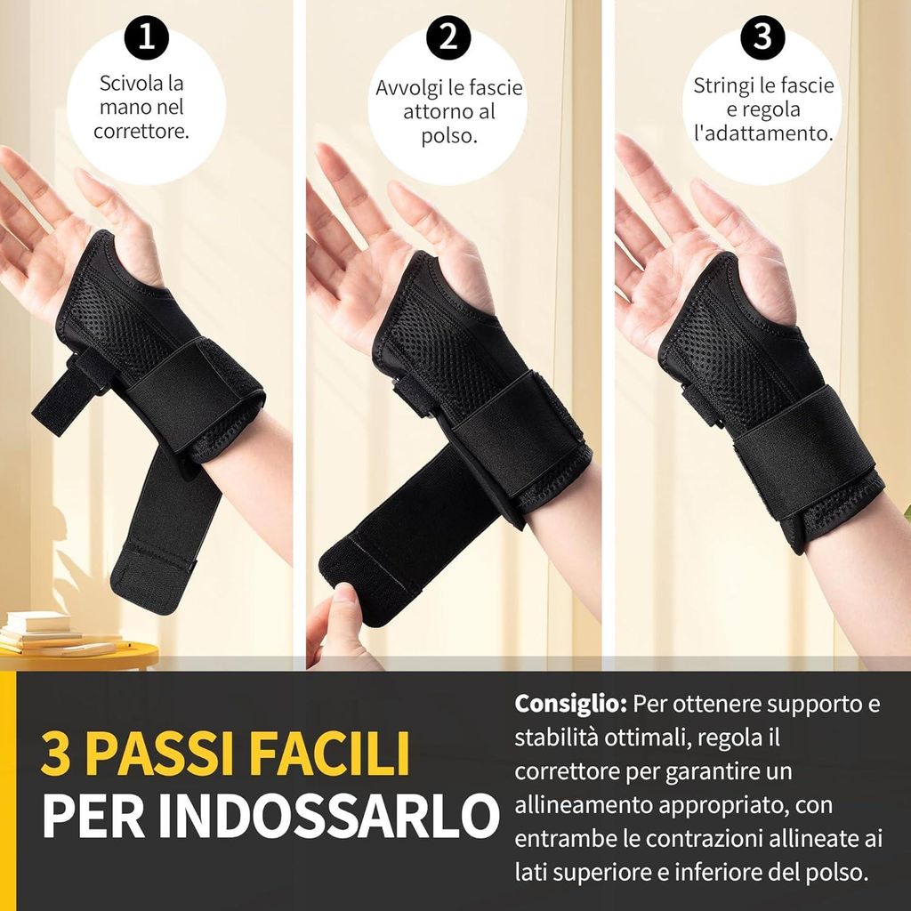 Tutore Polso Mano Destro/Sinistro Stecca Regolabile Polsiera Tendinite carpale
