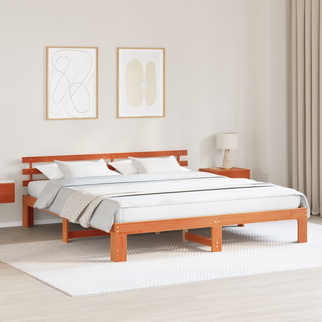 Desgin Kiefer Bettgestell Wachsbraun Massivholz 200 x 200 cm - Klassische Betten 872598