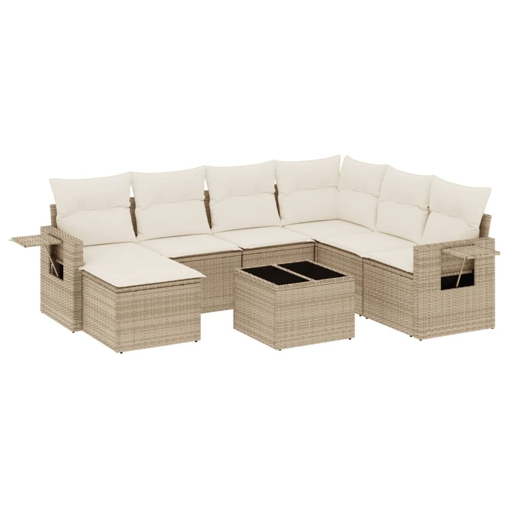 vidaXL 8-tlg. Garten-Sofagarnitur mit Kissen Beige Poly Produktbild 