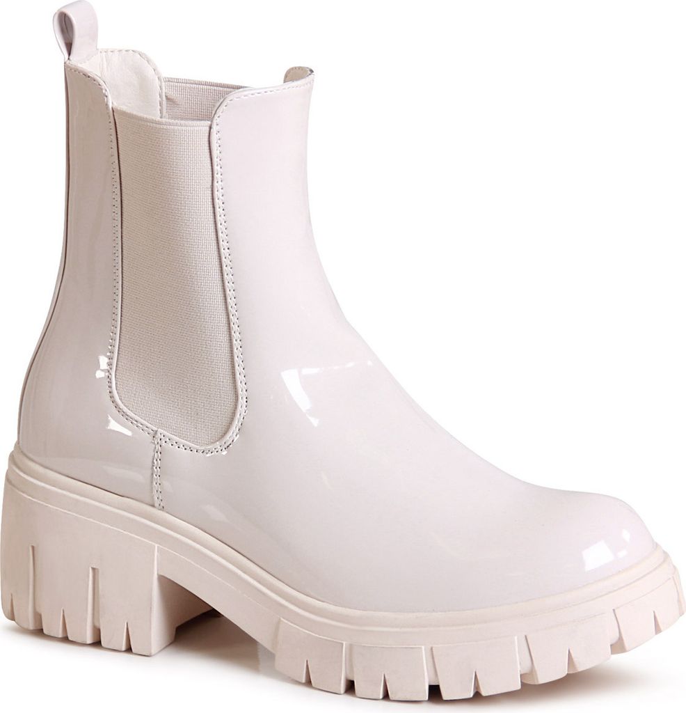 topschuhe24 2568 Damen Plateau Stiefeletten Lack Chelsea Boots , Farbe:Beige, Größe:36 EU