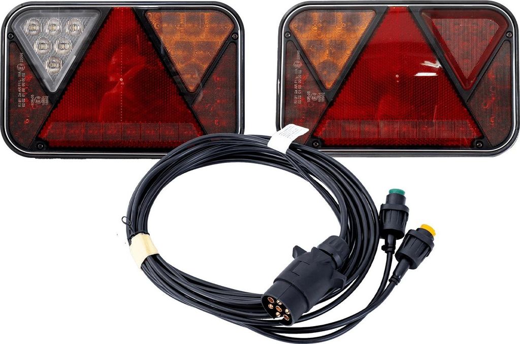 FRISTOM Beleuchtungsset Anhänger FT-270 LED Rückleuchten 12 V E9 EMV IP68 mit MANTES Kabelbaum 4 m 7-Pin Bajonett 5-Pin für PKW