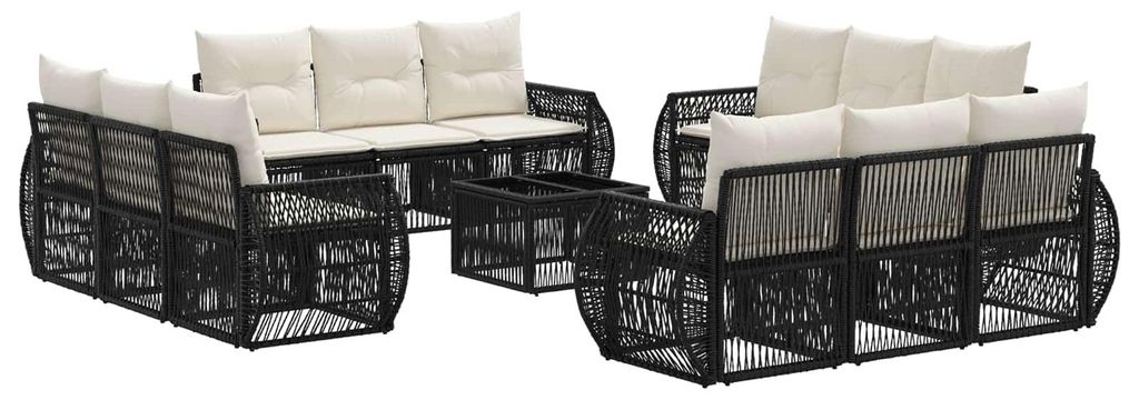 Gartensofa-set 13 pcs Schwarz und Cremeweiß Poly-Rattan