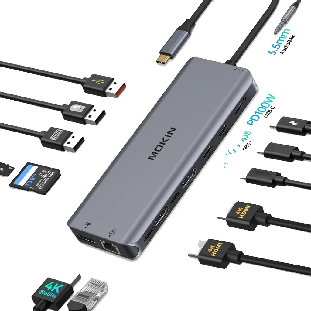 Plus de Ports avec le Hub USB C 13 en 1 Triple Affichage HDMI DP MOKiN