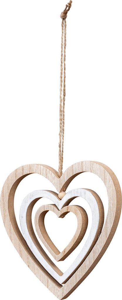 Deko Herz Mobile H15cm Windspiel MDF Holz Natur Weiß Holzherz Hängedeko Deko