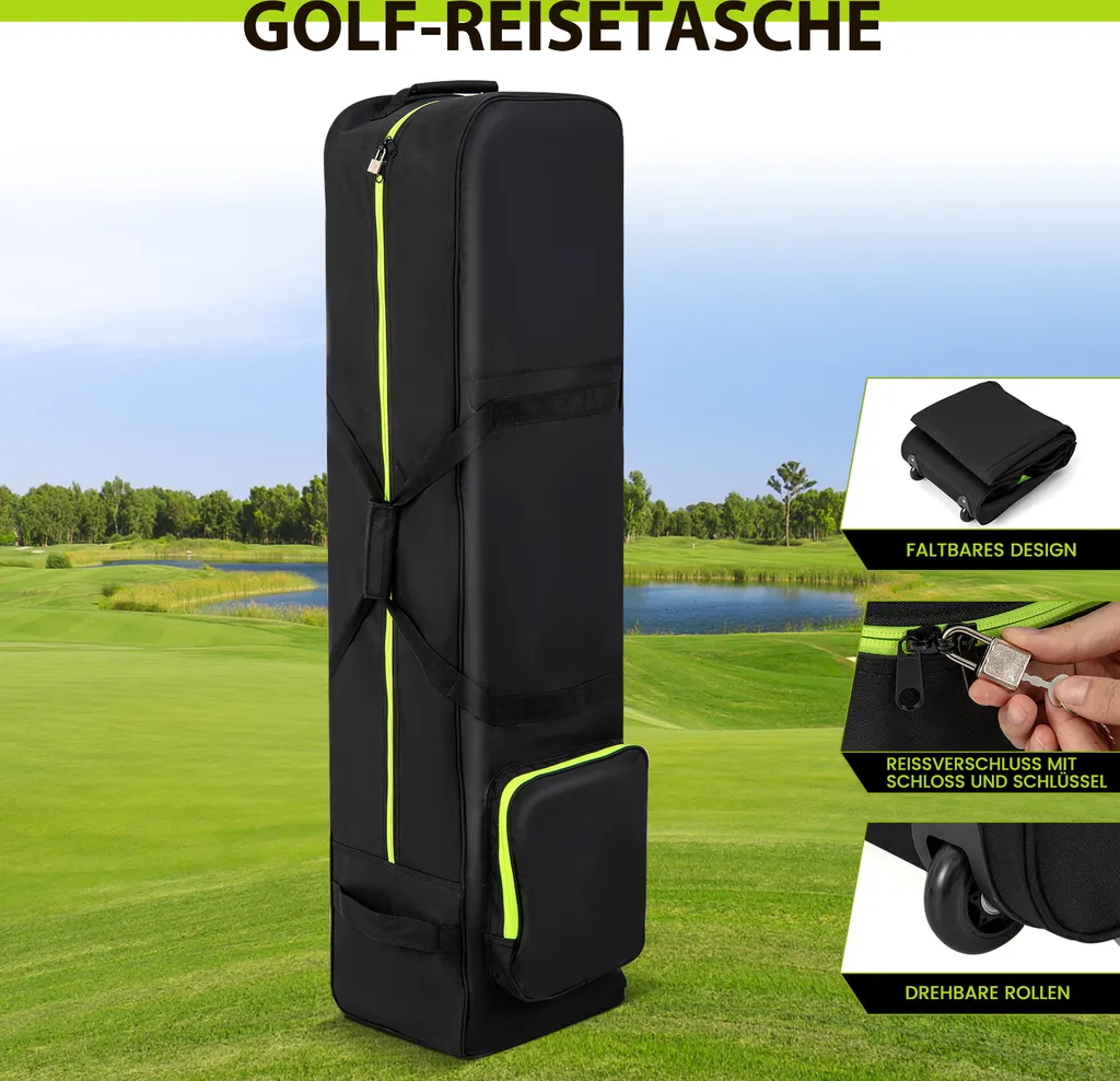 Sac de Golf pour Avion Pliable avec Roulettes et Fermeture à Clé - 3