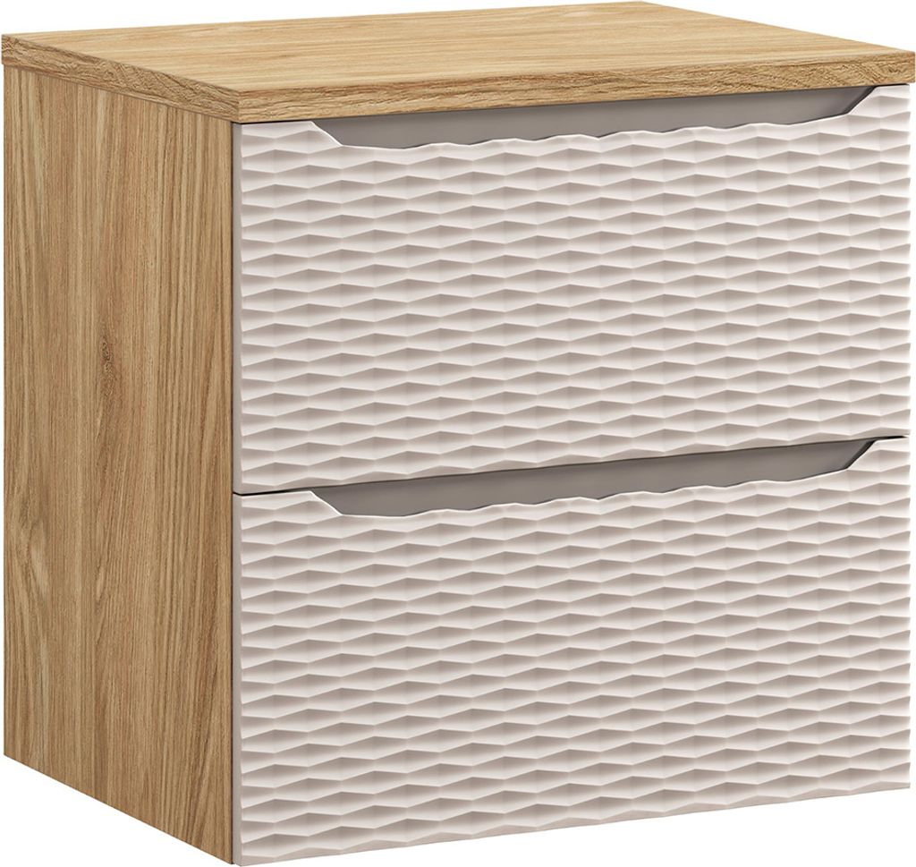 Waschtischunterschrank 60cm, Eiche mit beige, OLUO-56-BEIGE