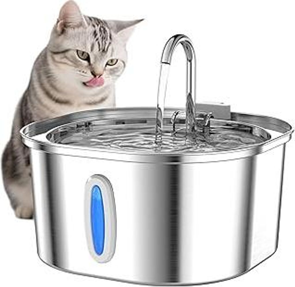 PEKTACO Katzenbrunnen aus Edelstahl für Innen – 3.2L Automatischer Trinkbrunnen mit Wasserstandsfenster, Leise, Wasserspender Hund
