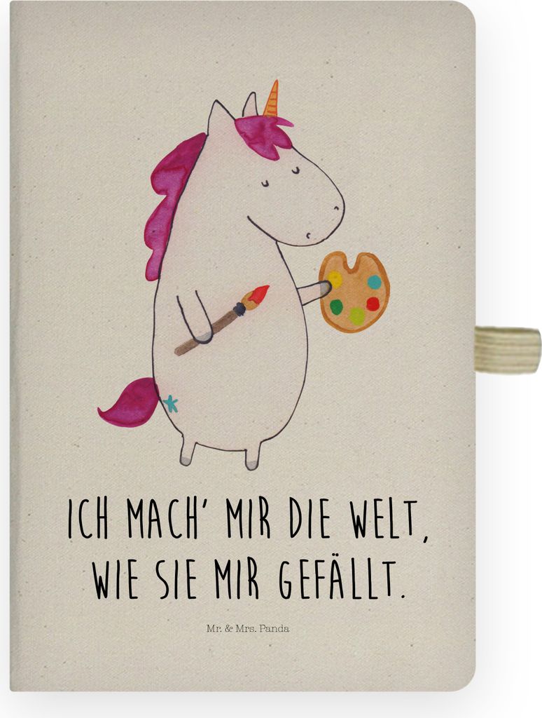 Mr. & Mrs. Panda notizbuch Einhorn Künstler - Transparent - Geschenk, Stift, DIN A4 Hardcover, Journal, Kladde, Welt, Schreibbuch, Maler, Unicorn,...