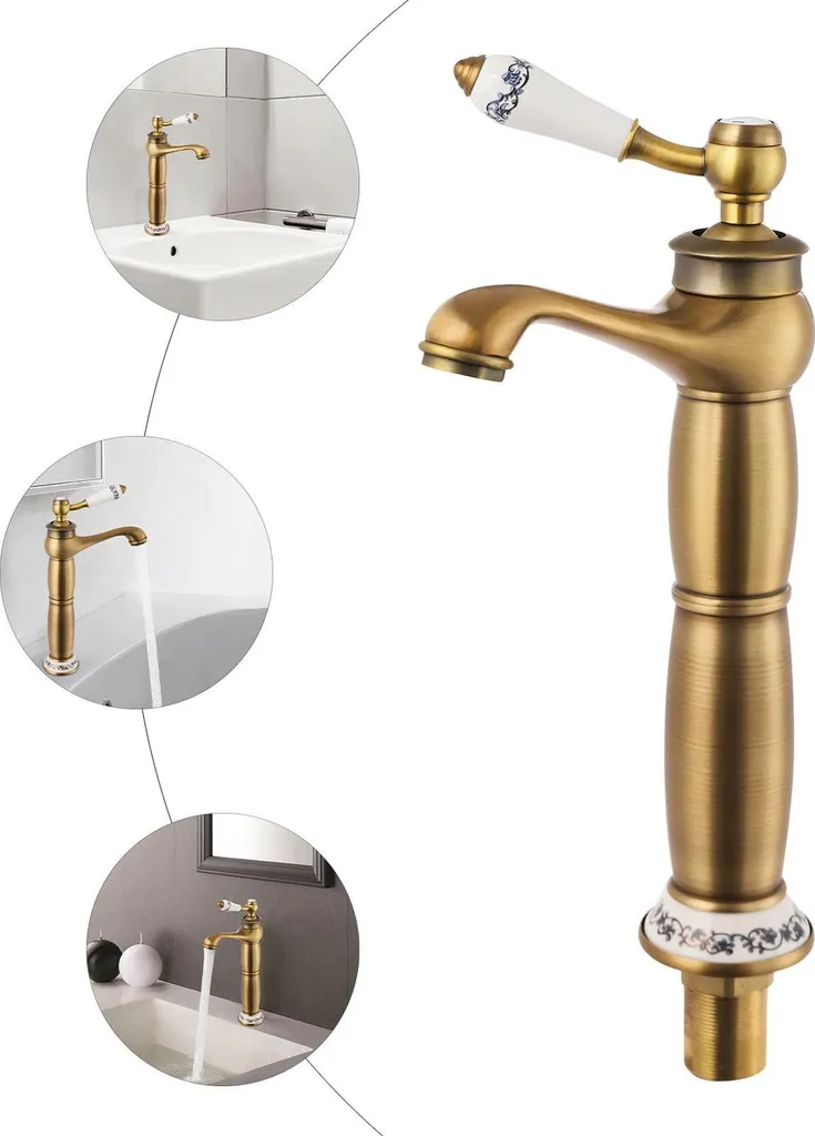 Rubinetto Miscelatore Oro Antico per Lavabo Bagno - Ottone Pregiato