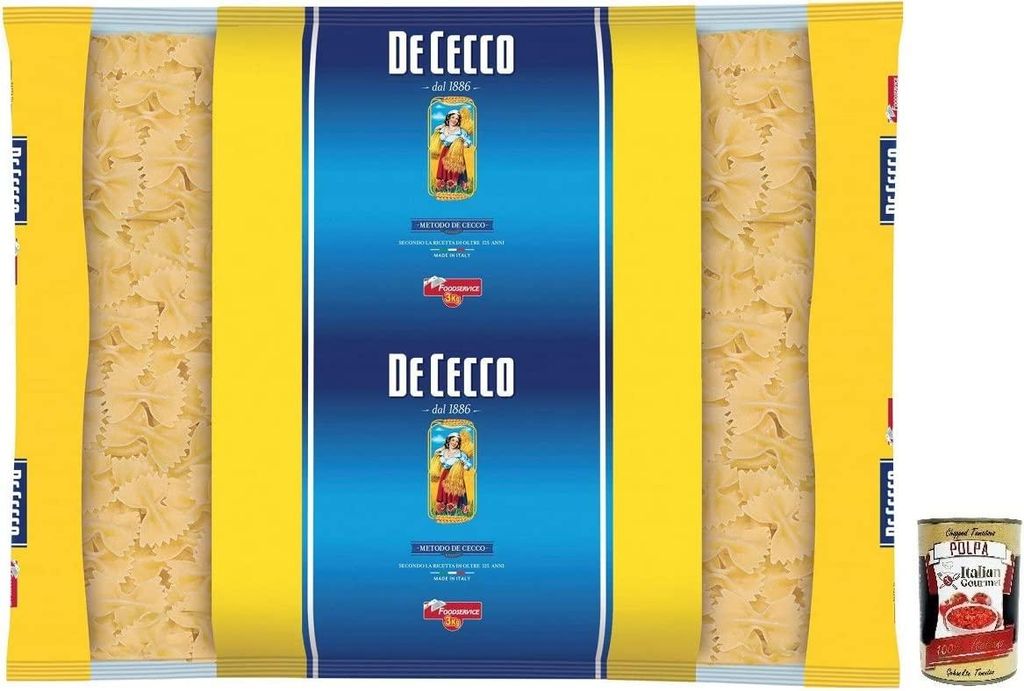 De Cecco Farfalle Pasta di Semola di Grano Duro Nudeln aus Hartweizengrieß 3Kg Packung + Italian Gourmet Polpa di Pomodoro 400g Dose