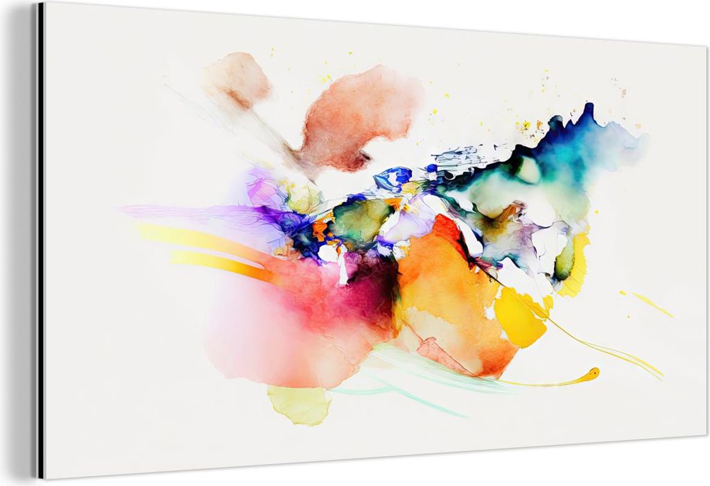 MuchoWow Wanddekoration Metall Metallbild Wandkunst 80x40 cm Aquarell - Regenbogen - Abstrakt - Kunst MuchoWow Aluminium Gemälde - Wanddekoration ...