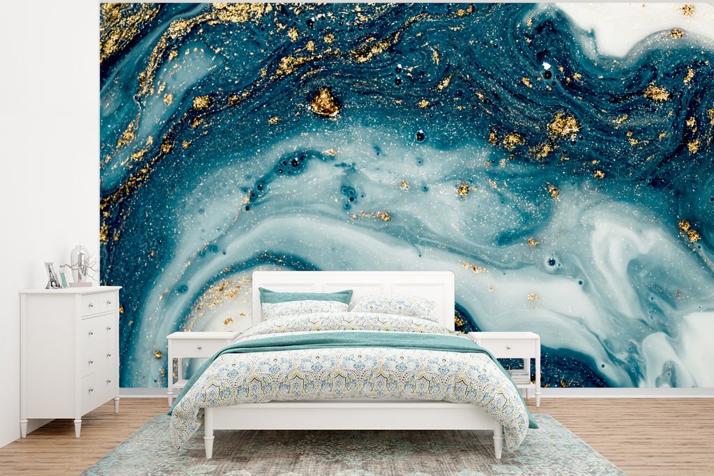 MuchoWow Fototapete für Wohnzimmer oder Schlafzimmer Wandtapete Vinyl Motivtapete Marmor - Farbe - Glitter - Gold - 375x280 cm - Schlafzimmer ta...