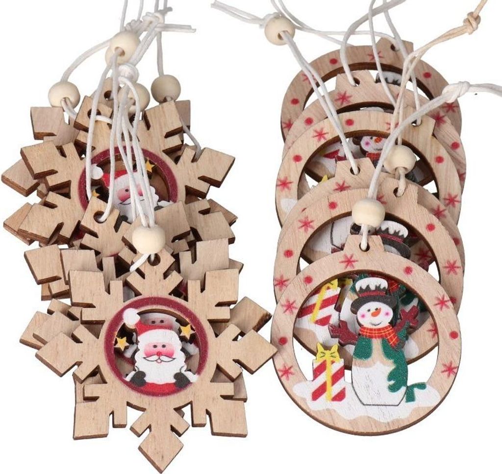 Christbaumkugeln aus Holz, 12 Stück