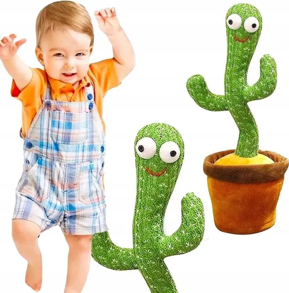 Cactus Dansant et Chantant USB LED - Jouet Éveil qui Répète les Voix