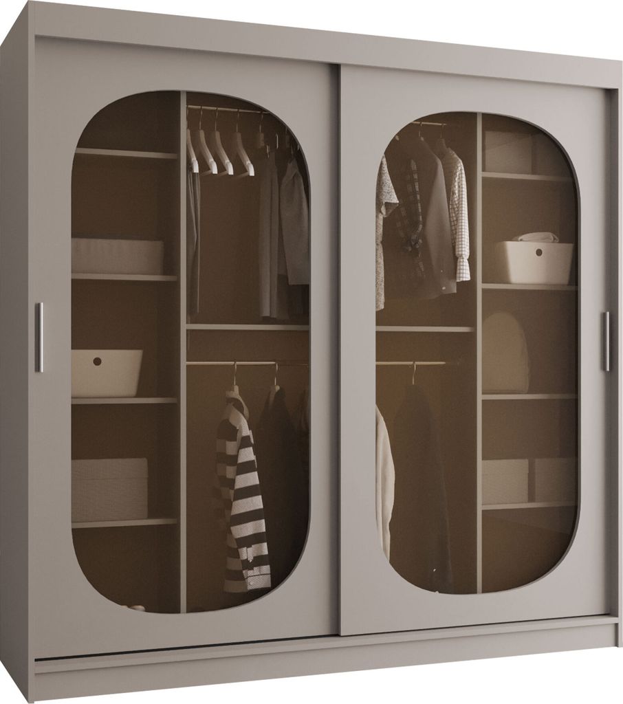 MIRJAN24 Kleiderschrank Bahrajn 200, Schwebetürenschrank, Garderobe (Farbe: Cashmere, Größe: 200 cm, mit Schubladen)